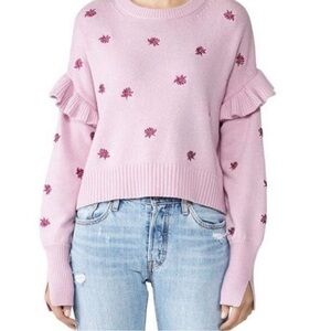 Cinq à Sept Pink Lorelei Floral Embroidered Ruffle Trim Sweater